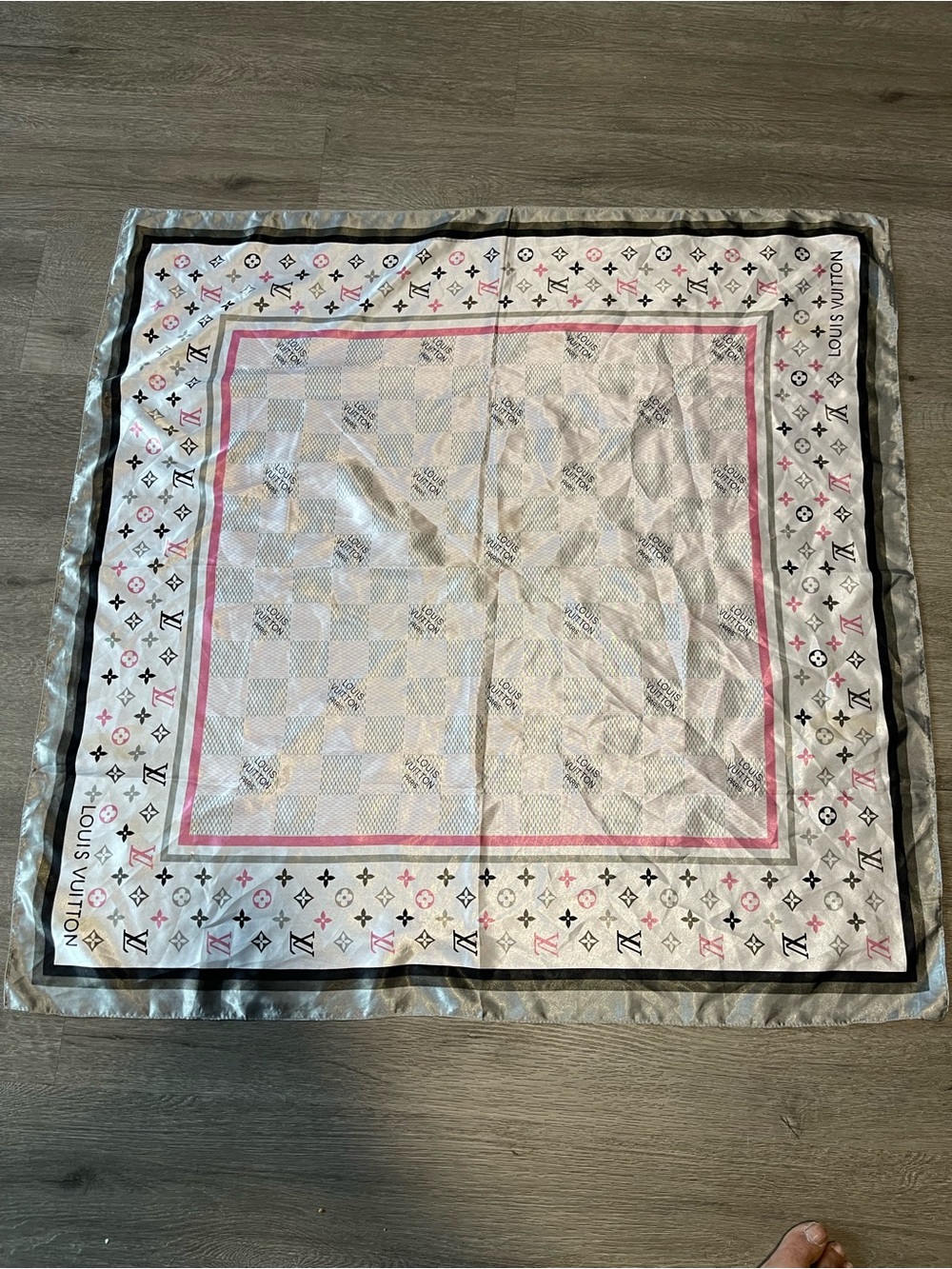 No Name White and Pink Monogram Silk Scarf Have Some Spots